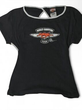 Vintage Harley Davidson “Sturgis” 2008 Graphic Baby Tee With Back Cutout